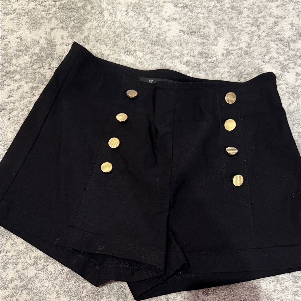 Guess Black High Waist Shorts with Gold Accents